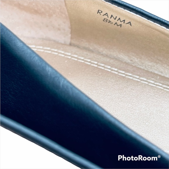 Tahari Ranma Black leather gold metallic block heel Flats 8.5 round toe slip on - Picture 7 of 9